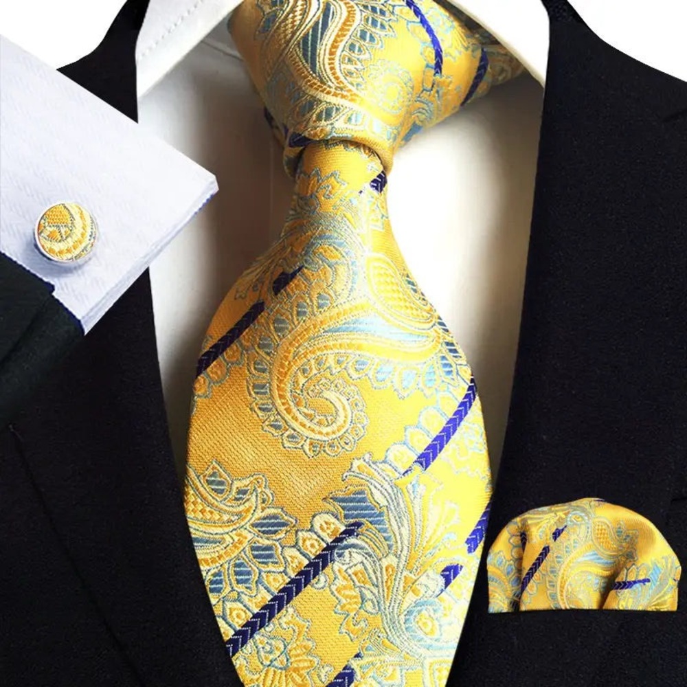 Yellow Paisley Tie Set